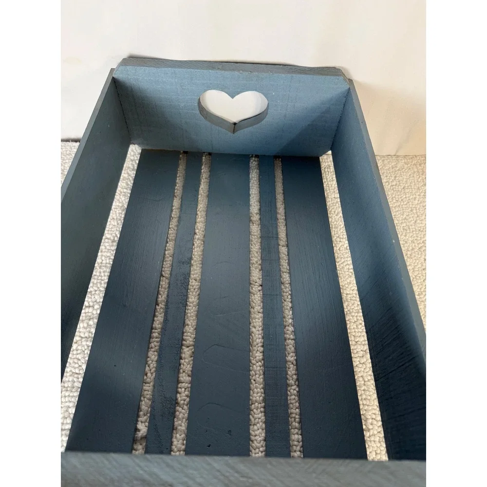 Blue Wooden Crate Heart Cutouts Bunny‎  Rustic Farmhouse Storage Organizer
